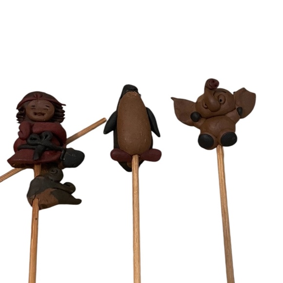 Vintage Handmade Mid-Century Clay Pottery Cocktail Appetizer Picks, Set Of 7 - Picture 2 of 15